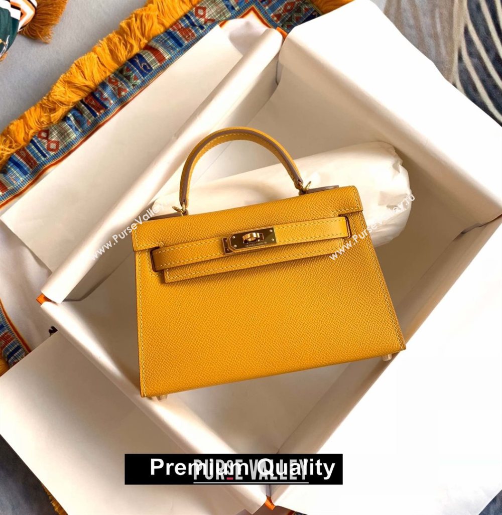 Hermes Mini Kelly II Handbag epsom leather with Gold Hardware half handmade yellow (fuli-8291)