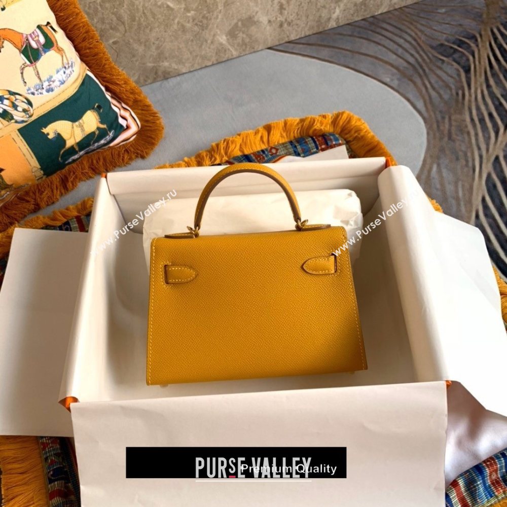 Hermes Mini Kelly II Handbag epsom leather with Gold Hardware half handmade yellow (fuli-8291)