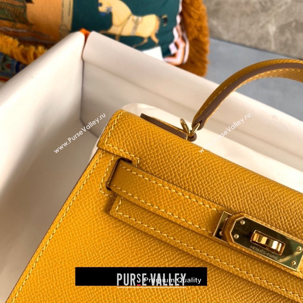 Hermes Mini Kelly II Handbag epsom leather with Gold Hardware half handmade yellow (fuli-8291)