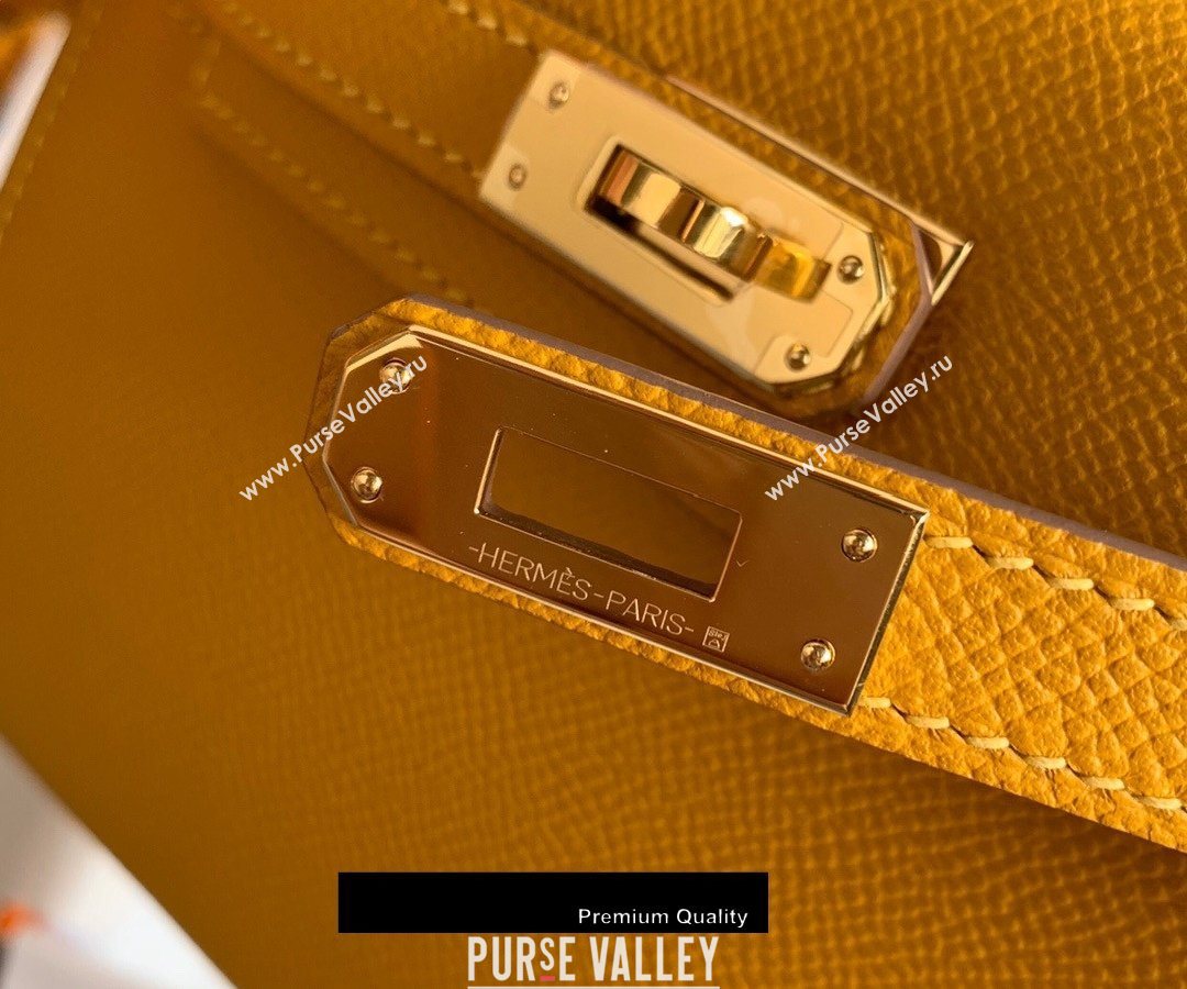 Hermes Mini Kelly II Handbag epsom leather with Gold Hardware half handmade yellow (fuli-8291)