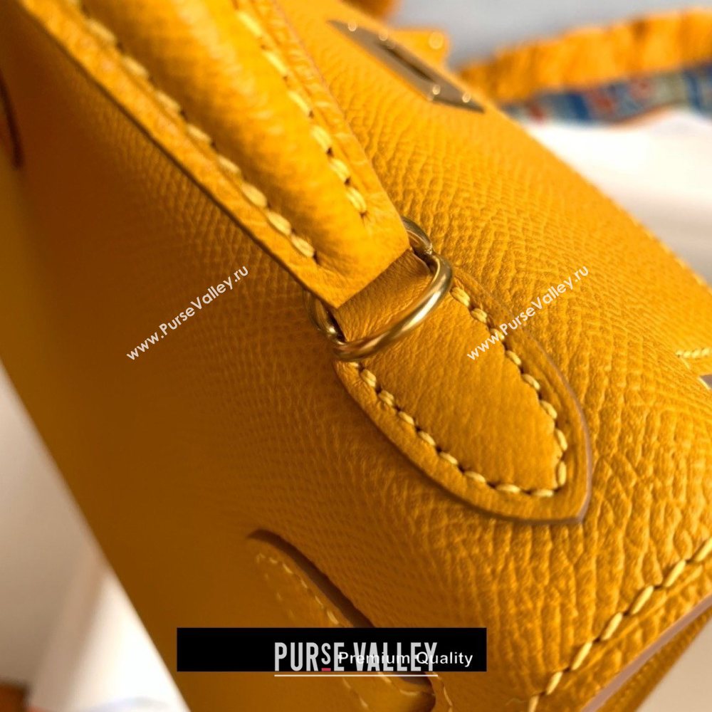 Hermes Mini Kelly II Handbag epsom leather with Gold Hardware half handmade yellow (fuli-8291)