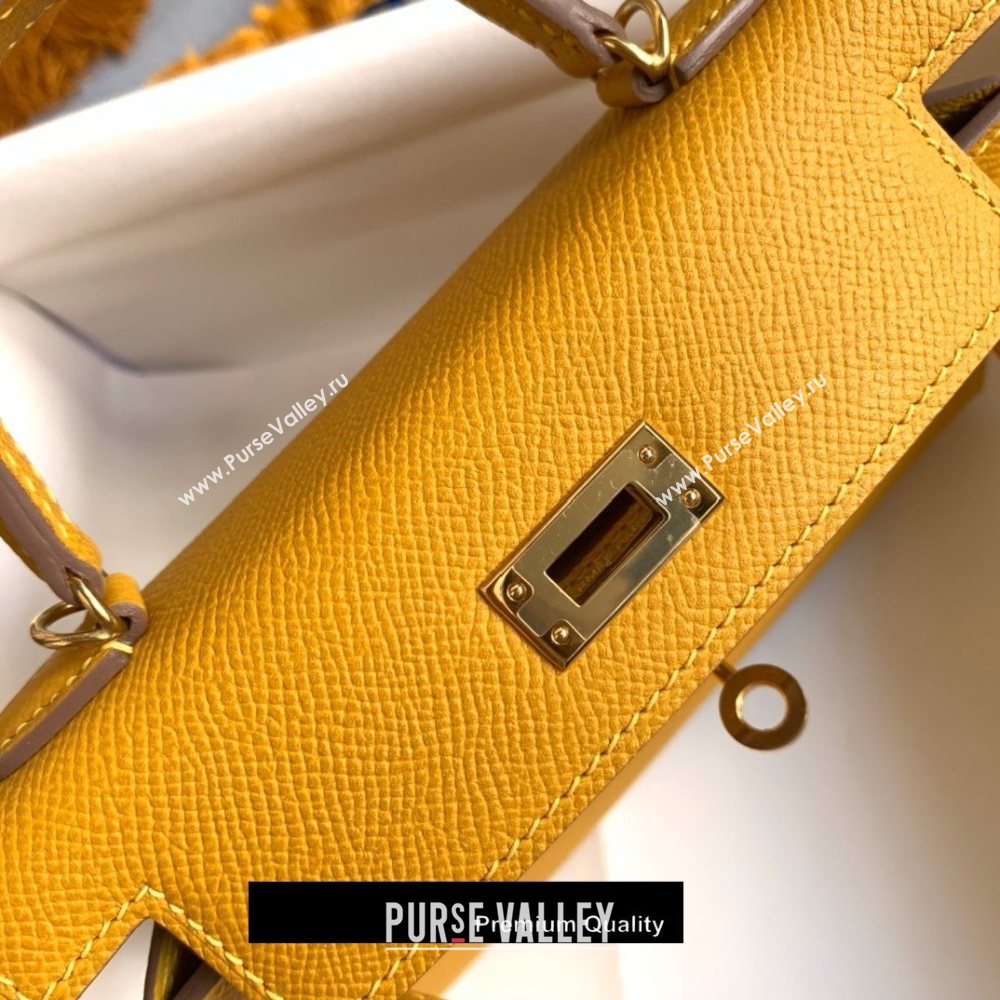 Hermes Mini Kelly II Handbag epsom leather with Gold Hardware half handmade yellow (fuli-8291)