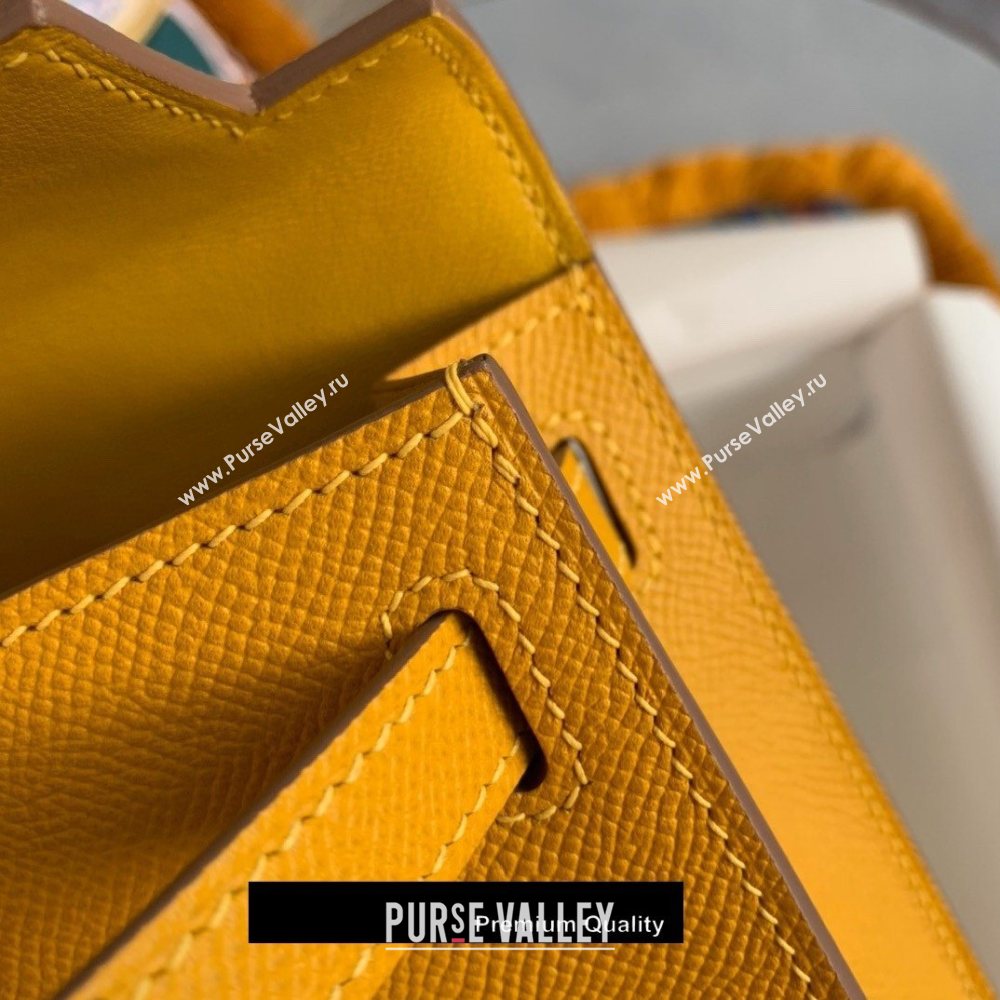 Hermes Mini Kelly II Handbag epsom leather with Gold Hardware half handmade yellow (fuli-8291)