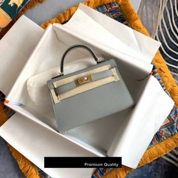 Hermes Mini Kelly II Handbag epsom leather with Gold Hardware half handmade baby blue (fuli-8361)