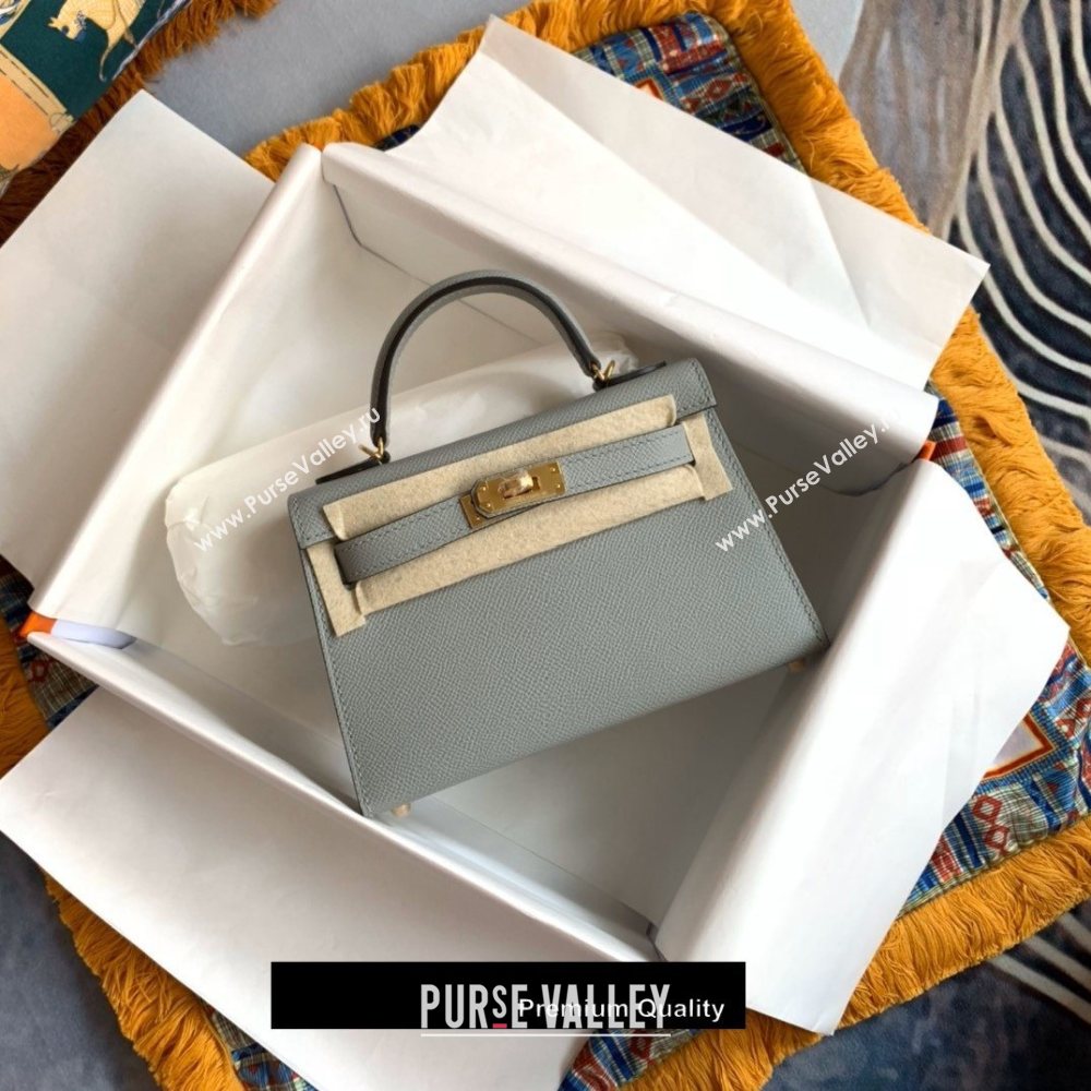 Hermes Mini Kelly II Handbag epsom leather with Gold Hardware half handmade baby blue (fuli-8361)
