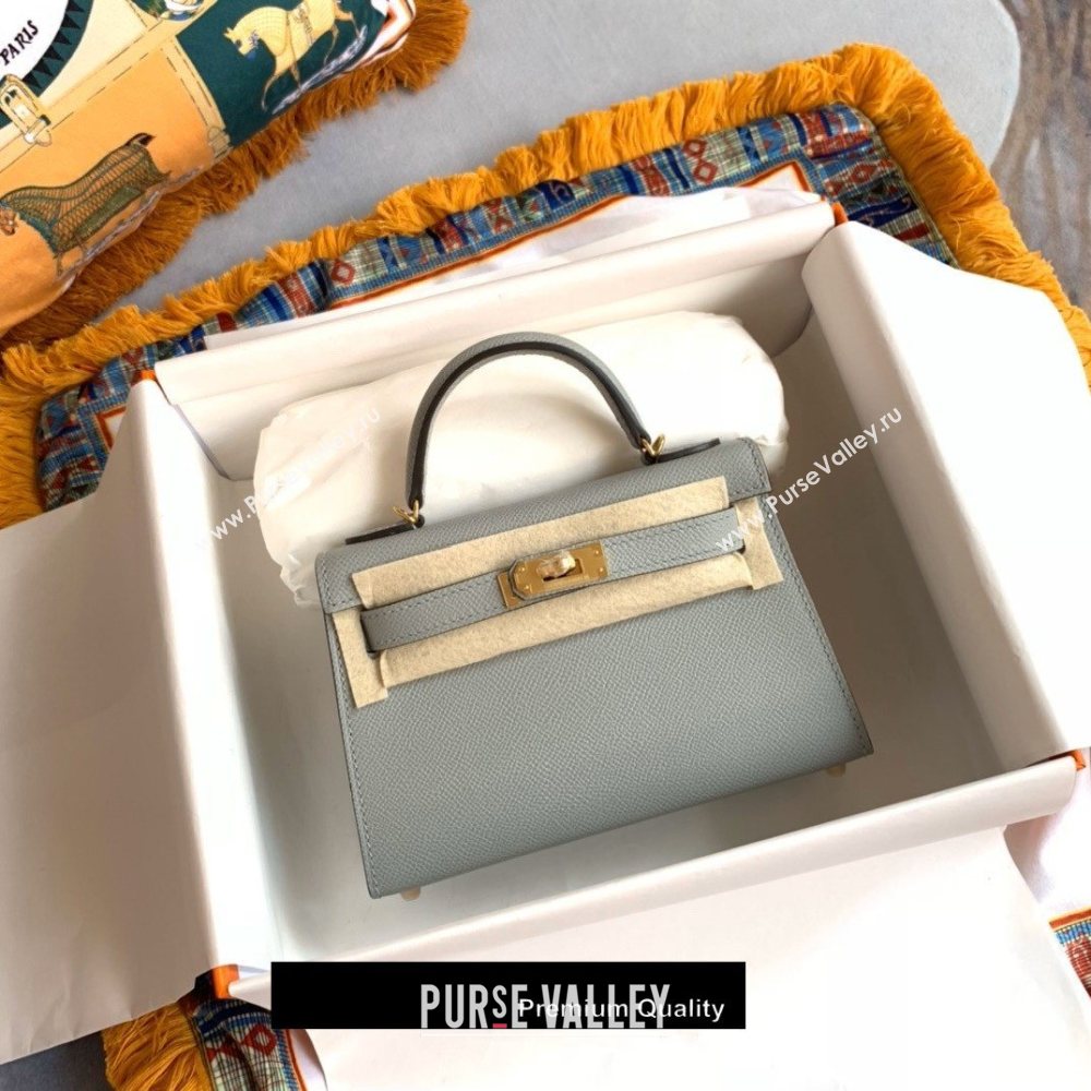 Hermes Mini Kelly II Handbag epsom leather with Gold Hardware half handmade baby blue (fuli-8361)