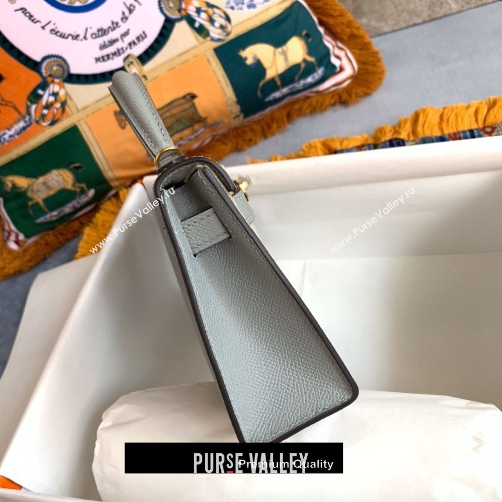 Hermes Mini Kelly II Handbag epsom leather with Gold Hardware half handmade baby blue (fuli-8361)
