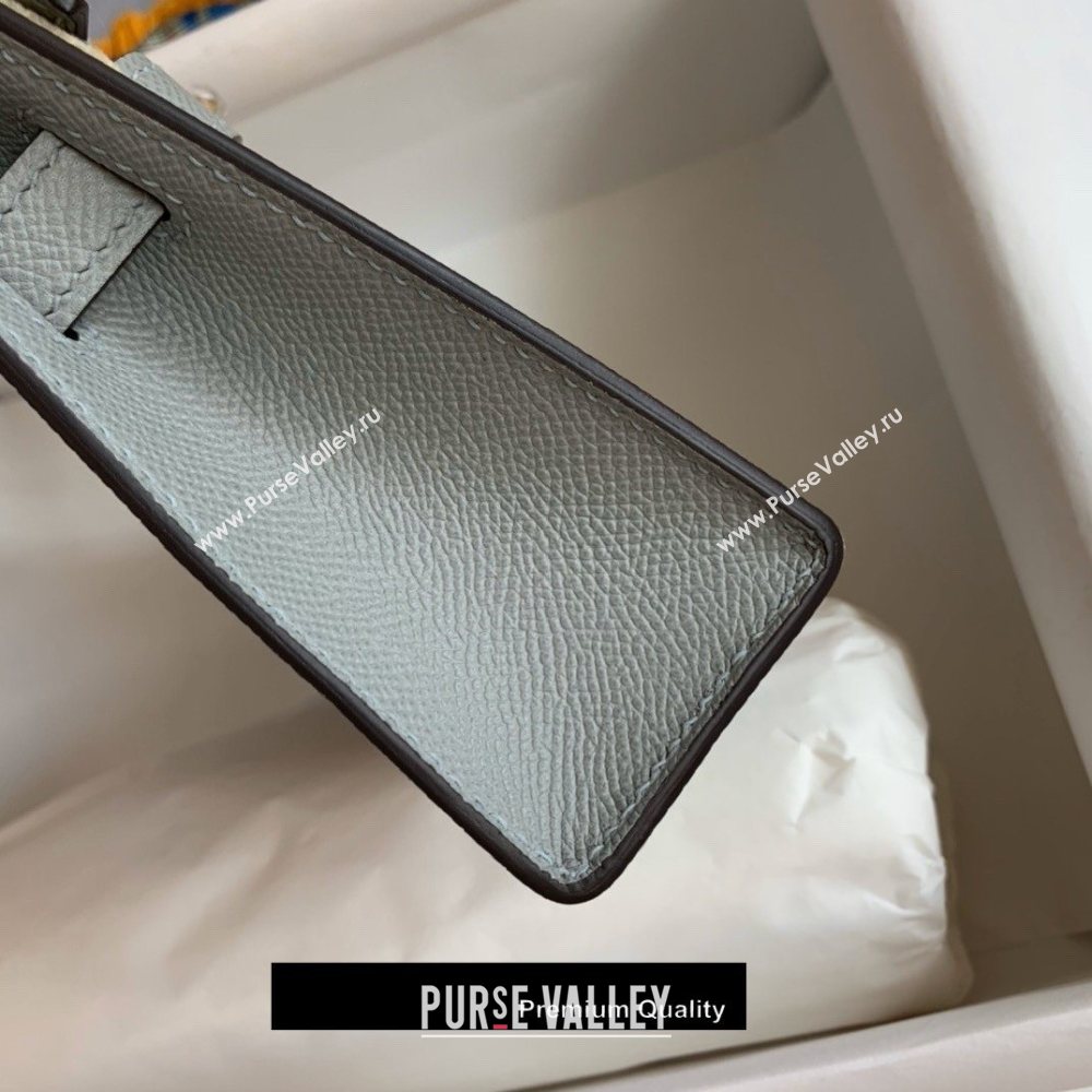 Hermes Mini Kelly II Handbag epsom leather with Gold Hardware half handmade baby blue (fuli-8361)