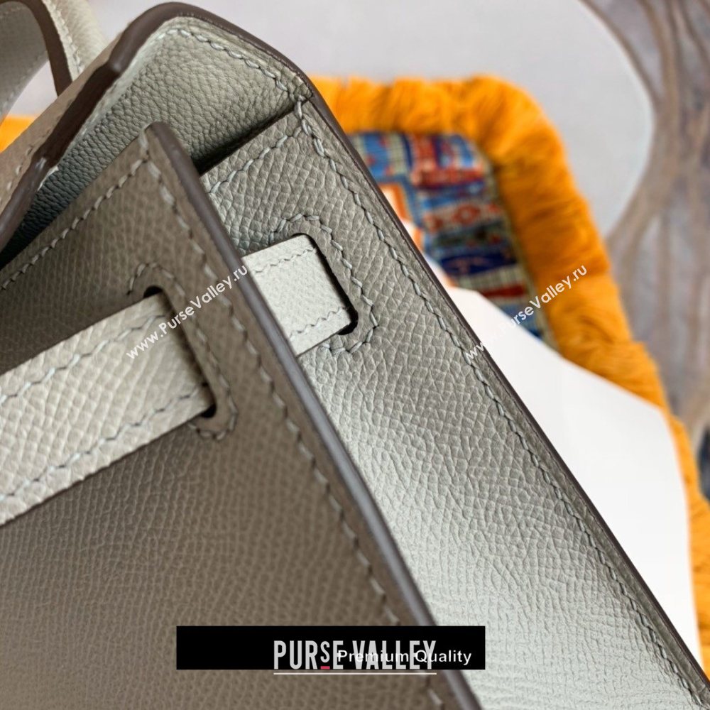 Hermes Mini Kelly II Handbag epsom leather with Gold Hardware half handmade baby blue (fuli-8361)