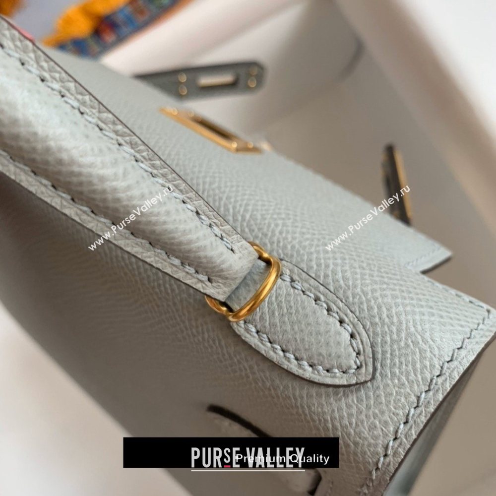 Hermes Mini Kelly II Handbag epsom leather with Gold Hardware half handmade baby blue (fuli-8361)
