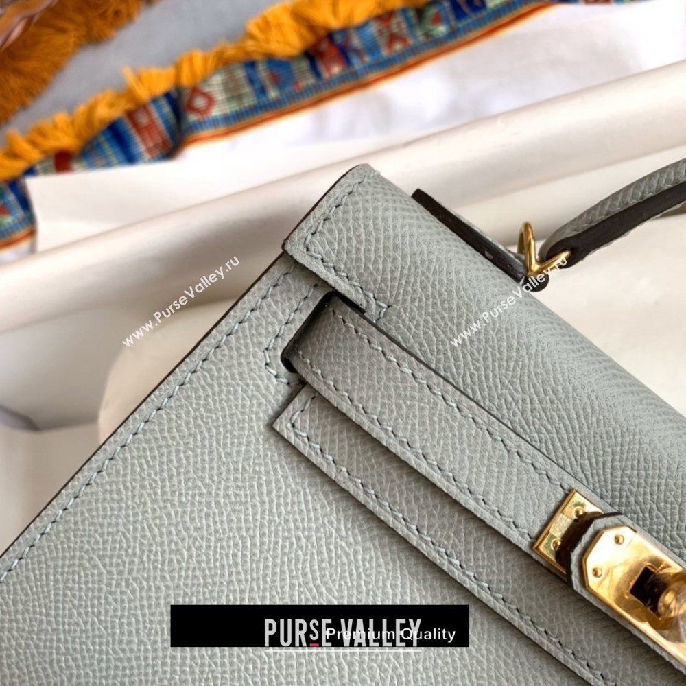 Hermes Mini Kelly II Handbag epsom leather with Gold Hardware half handmade baby blue (fuli-8361)