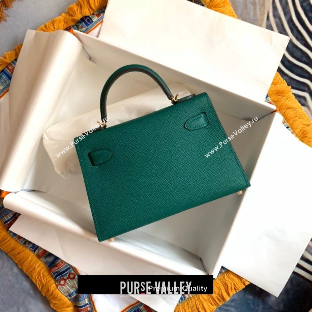 Hermes Mini Kelly II Handbag epsom leather with Gold Hardware half handmade peacock green (fuli-5231)