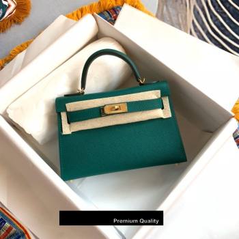 Hermes Mini Kelly II Handbag epsom leather with Gold Hardware half handmade peacock green (fuli-5231)