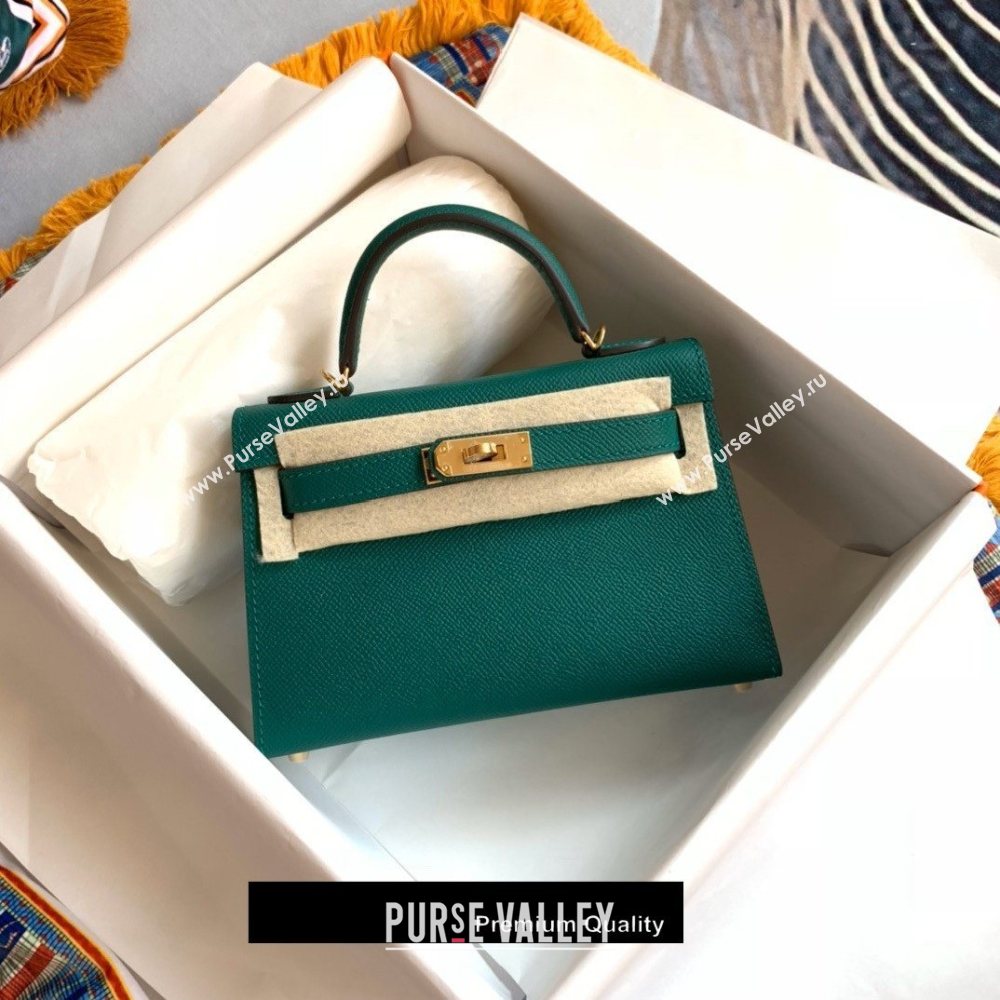 Hermes Mini Kelly II Handbag epsom leather with Gold Hardware half handmade peacock green (fuli-5231)