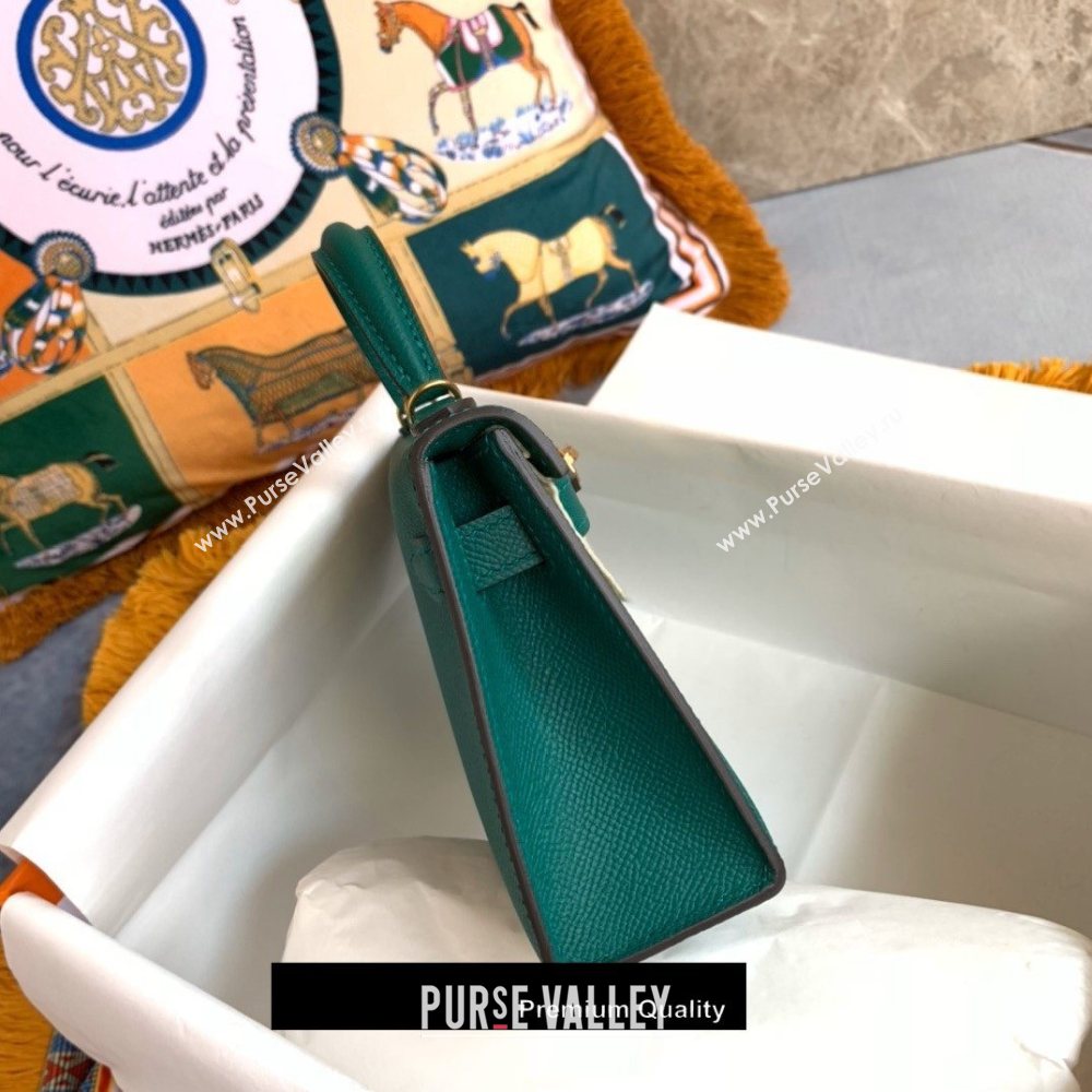 Hermes Mini Kelly II Handbag epsom leather with Gold Hardware half handmade peacock green (fuli-5231)