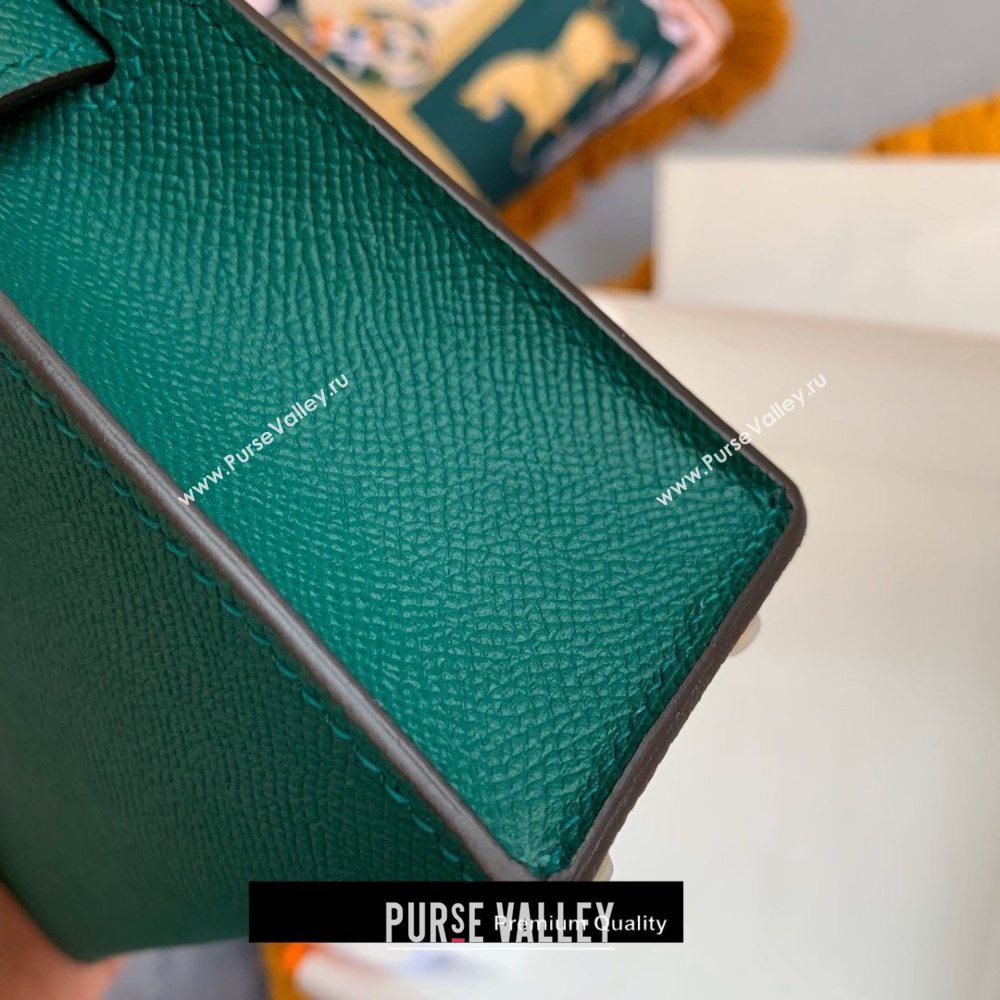 Hermes Mini Kelly II Handbag epsom leather with Gold Hardware half handmade peacock green (fuli-5231)