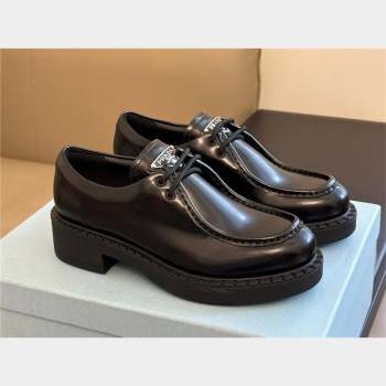 Prada Brushed leather lace-up shoes black 1E249N 2023 (KAOLA-231024-12)