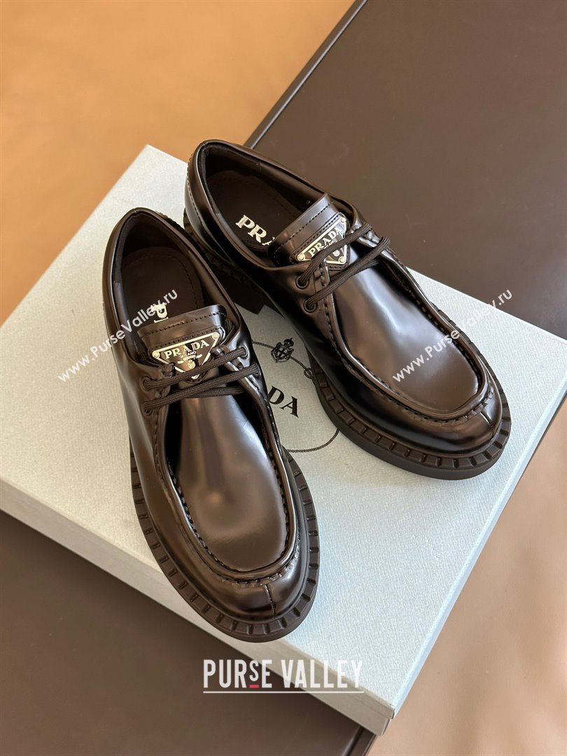 Prada Brushed leather lace-up shoes black 1E249N 2023 (KAOLA-231024-12)