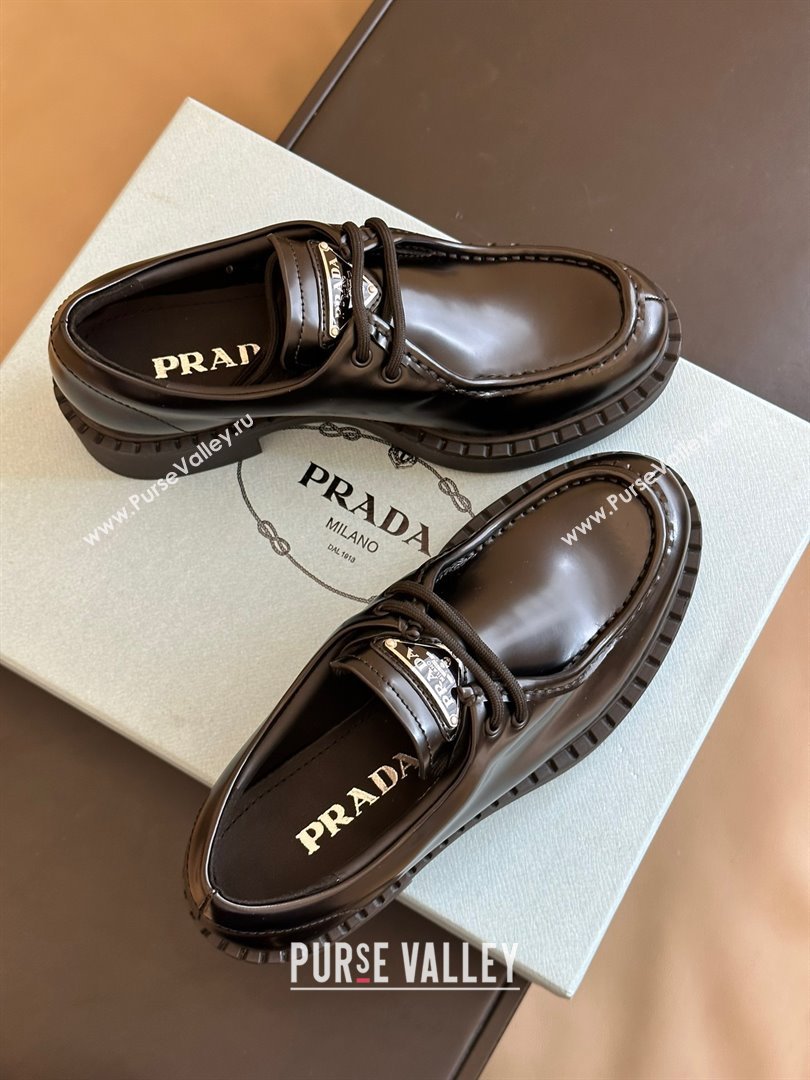 Prada Brushed leather lace-up shoes black 1E249N 2023 (KAOLA-231024-12)