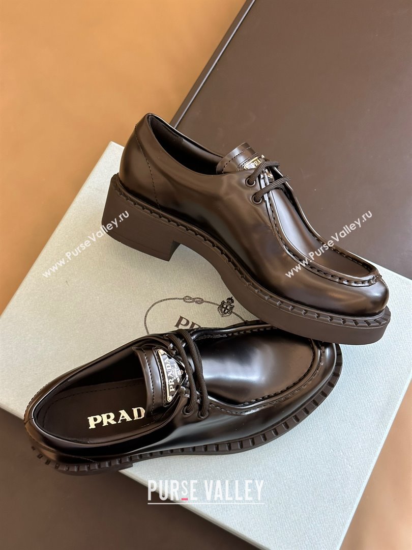 Prada Brushed leather lace-up shoes black 1E249N 2023 (KAOLA-231024-12)