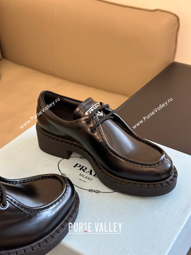 Prada Brushed leather lace-up shoes black 1E249N 2023 (KAOLA-231024-12)