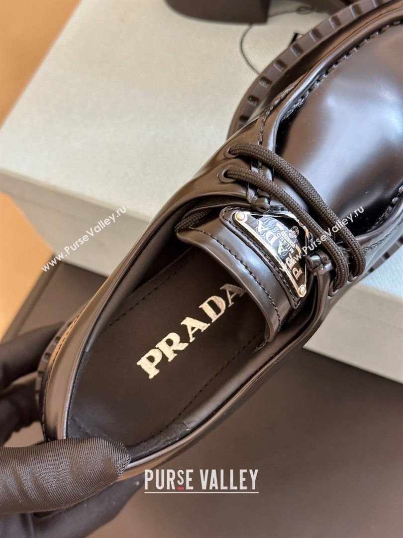 Prada Brushed leather lace-up shoes black 1E249N 2023 (KAOLA-231024-12)