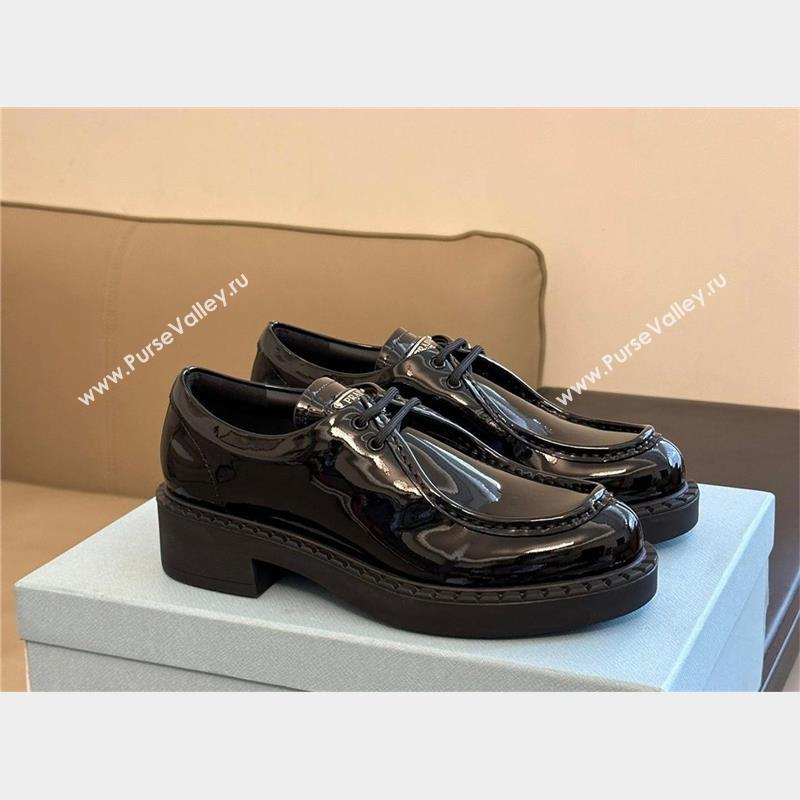 Prada patent leather lace-up shoes black 1E249N 2023 (KAOLA-231024-13)