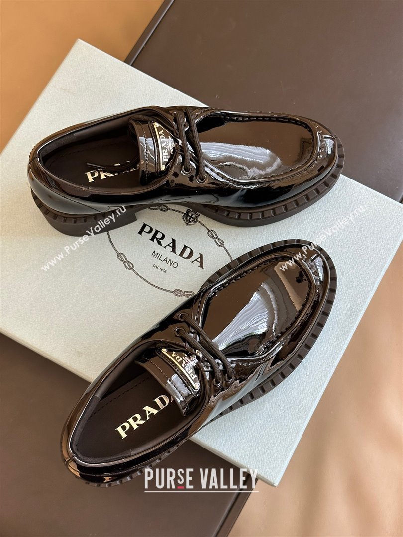 Prada patent leather lace-up shoes black 1E249N 2023 (KAOLA-231024-13)