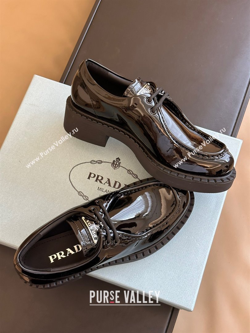 Prada patent leather lace-up shoes black 1E249N 2023 (KAOLA-231024-13)