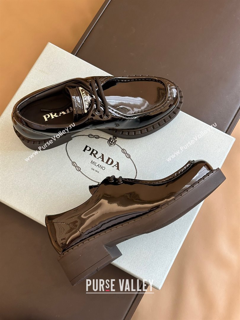 Prada patent leather lace-up shoes black 1E249N 2023 (KAOLA-231024-13)