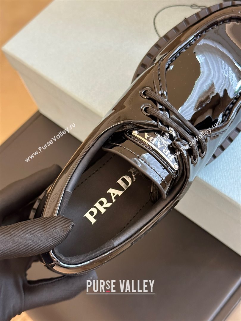 Prada patent leather lace-up shoes black 1E249N 2023 (KAOLA-231024-13)