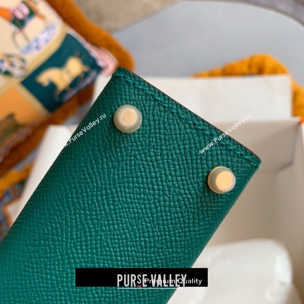 Hermes Mini Kelly II Handbag epsom leather with Gold Hardware half handmade peacock green (fuli-5231)