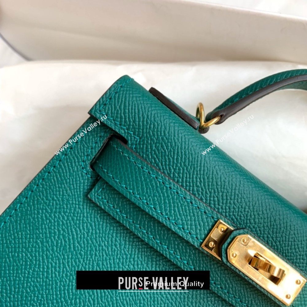 Hermes Mini Kelly II Handbag epsom leather with Gold Hardware half handmade peacock green (fuli-5231)