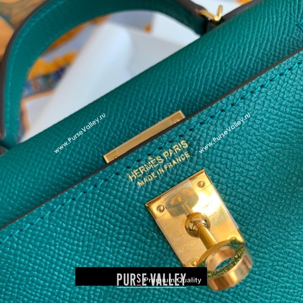 Hermes Mini Kelly II Handbag epsom leather with Gold Hardware half handmade peacock green (fuli-5231)