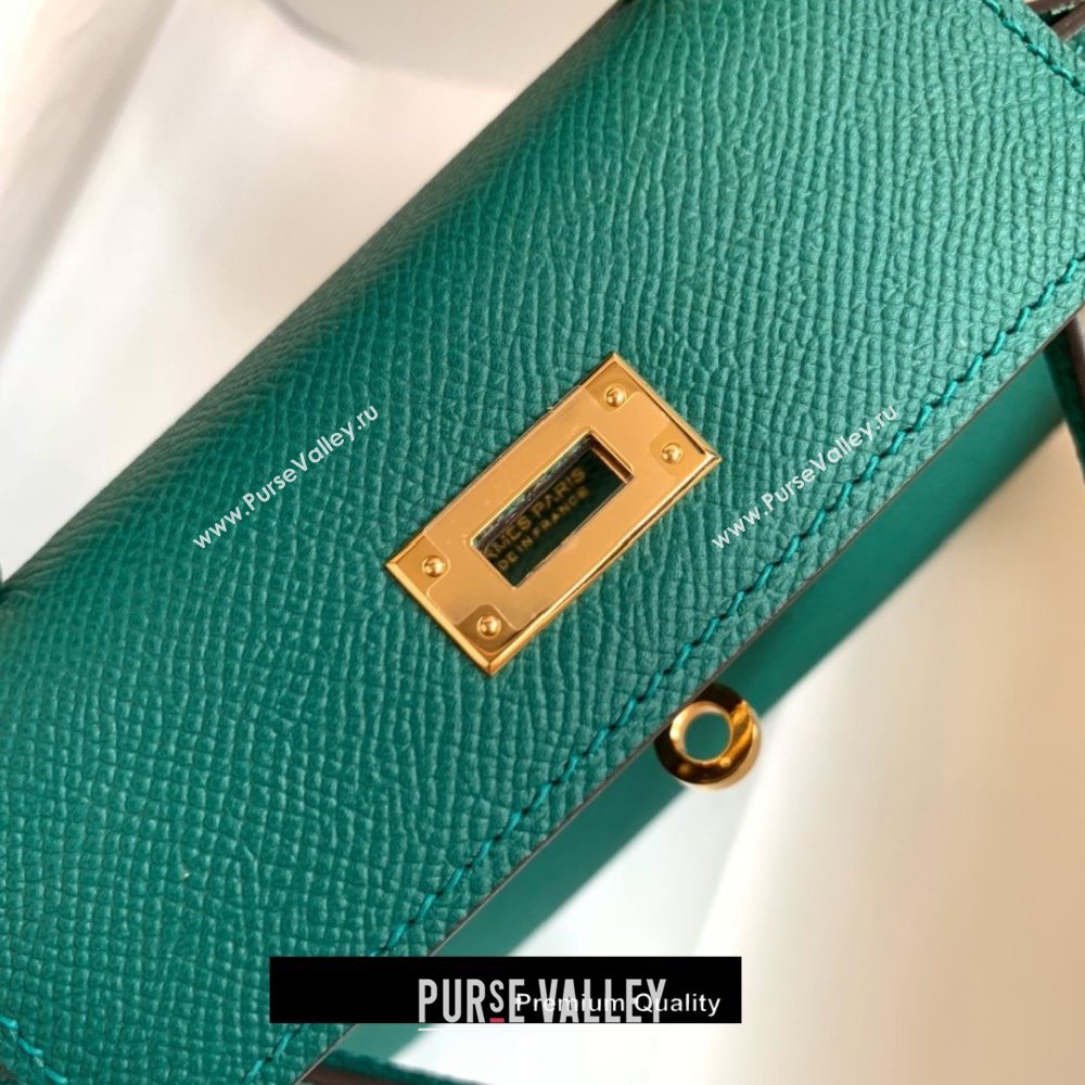 Hermes Mini Kelly II Handbag epsom leather with Gold Hardware half handmade peacock green (fuli-5231)