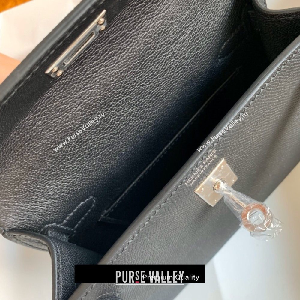 Hermes Mini Kelly II Handbag epsom leather with silver Hardware half handmade black (fuli-3297)