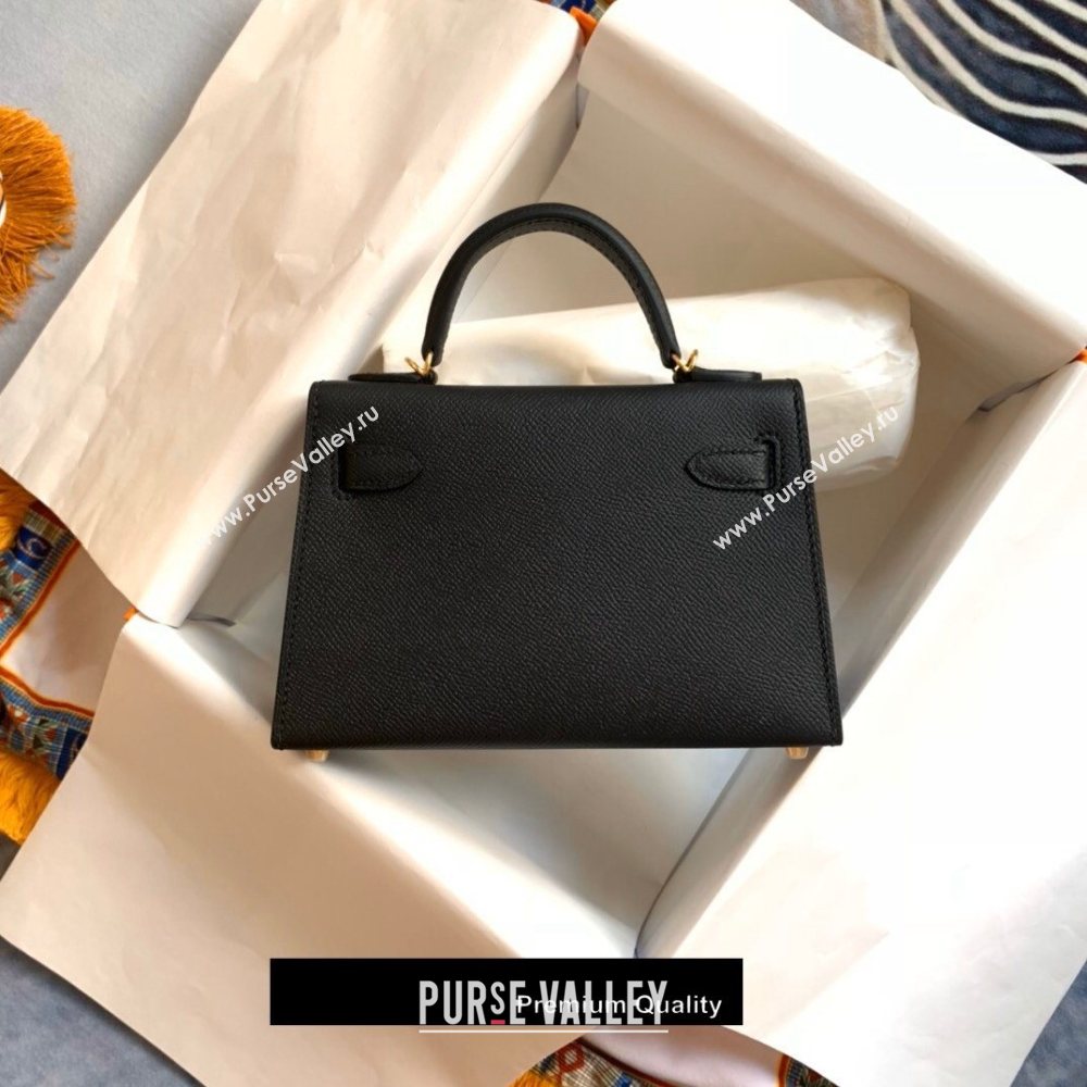 Hermes Mini Kelly II Handbag epsom leather with Gold Hardware half handmade black (fuli-8971)