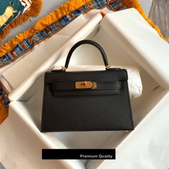 Hermes Mini Kelly II Handbag epsom leather with Gold Hardware half handmade black (fuli-8971)