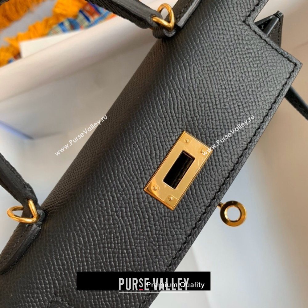 Hermes Mini Kelly II Handbag epsom leather with Gold Hardware half handmade black (fuli-8971)