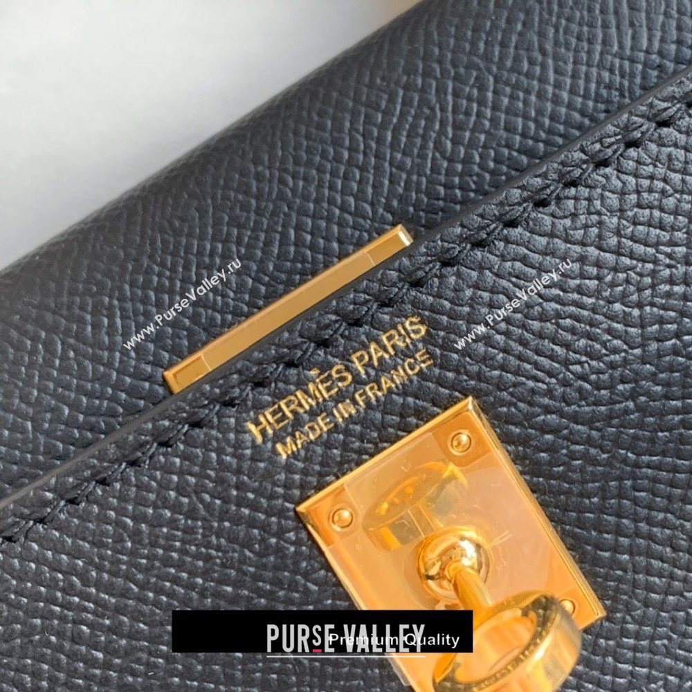 Hermes Mini Kelly II Handbag epsom leather with Gold Hardware half handmade black (fuli-8971)