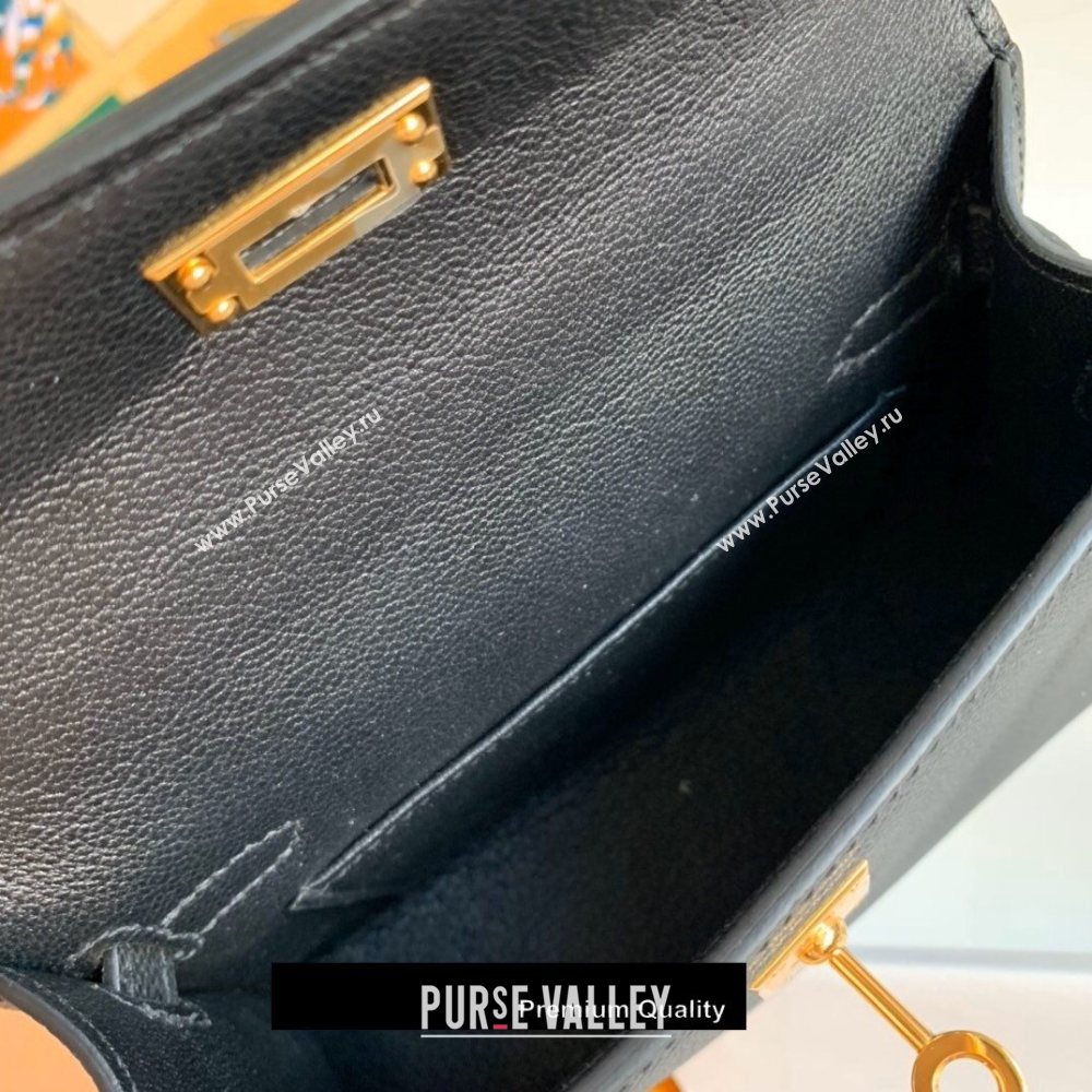 Hermes Mini Kelly II Handbag epsom leather with Gold Hardware half handmade black (fuli-8971)