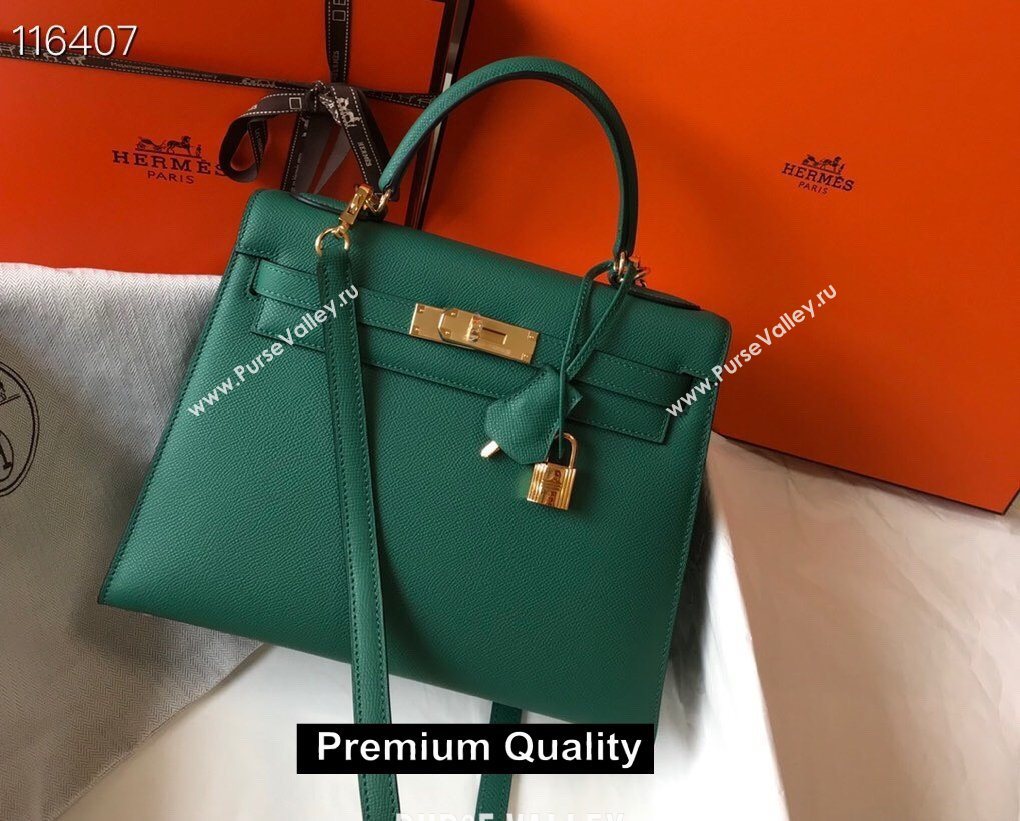 Hermes Kelly 25/28/32cm Bag in epsom Leather with golden hardware peacock green (fuli-2367)