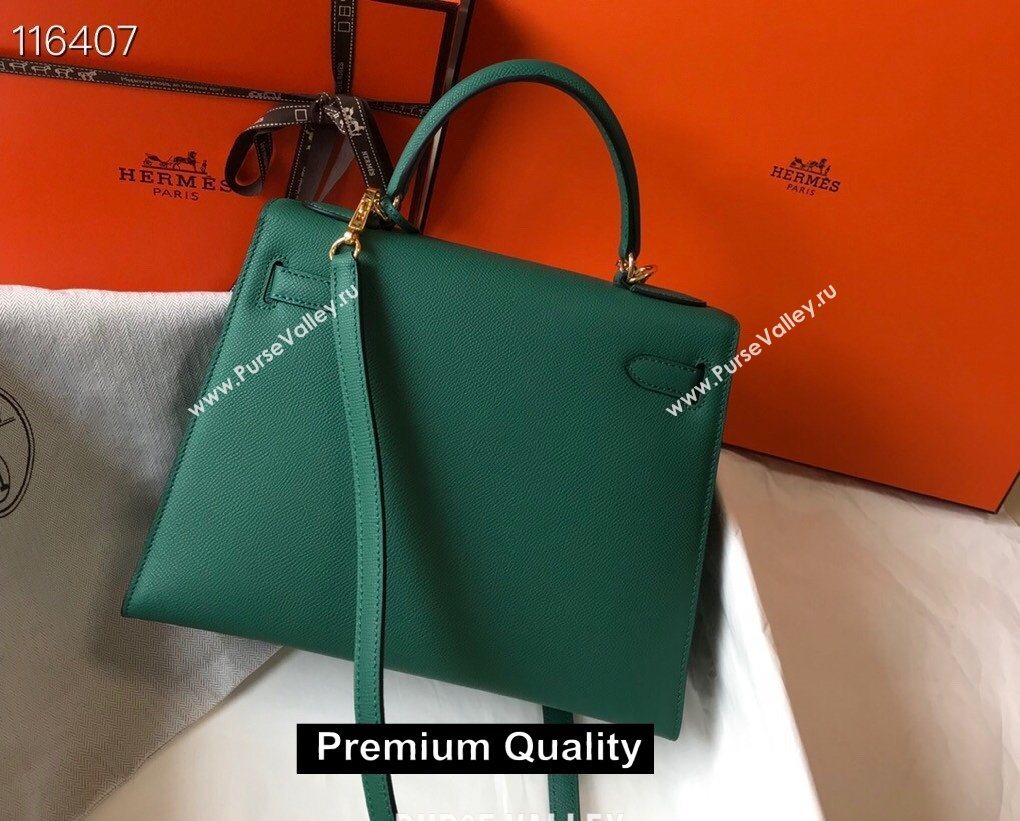 Hermes Kelly 25/28/32cm Bag in epsom Leather with golden hardware peacock green (fuli-2367)