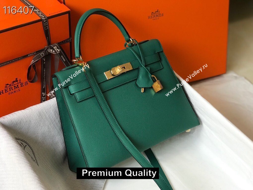 Hermes Kelly 25/28/32cm Bag in epsom Leather with golden hardware peacock green (fuli-2367)