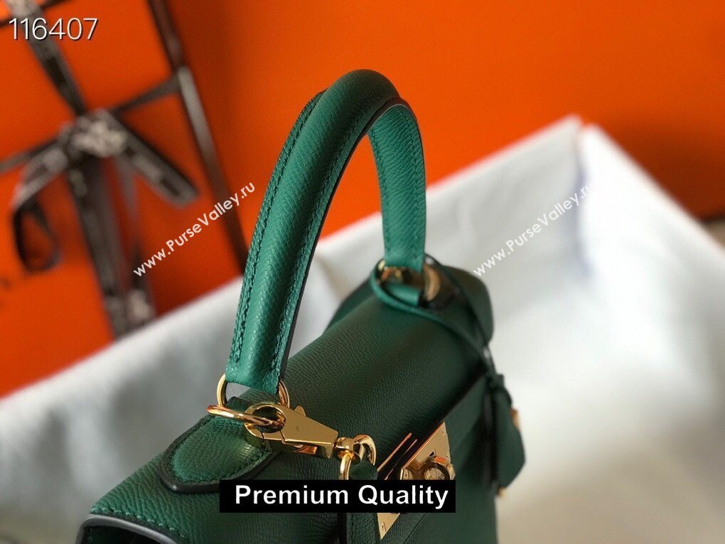 Hermes Kelly 25/28/32cm Bag in epsom Leather with golden hardware peacock green (fuli-2367)