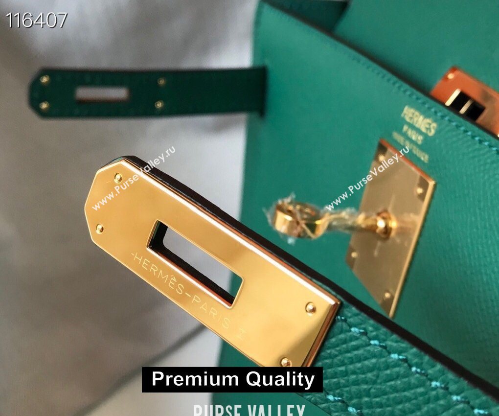 Hermes Kelly 25/28/32cm Bag in epsom Leather with golden hardware peacock green (fuli-2367)