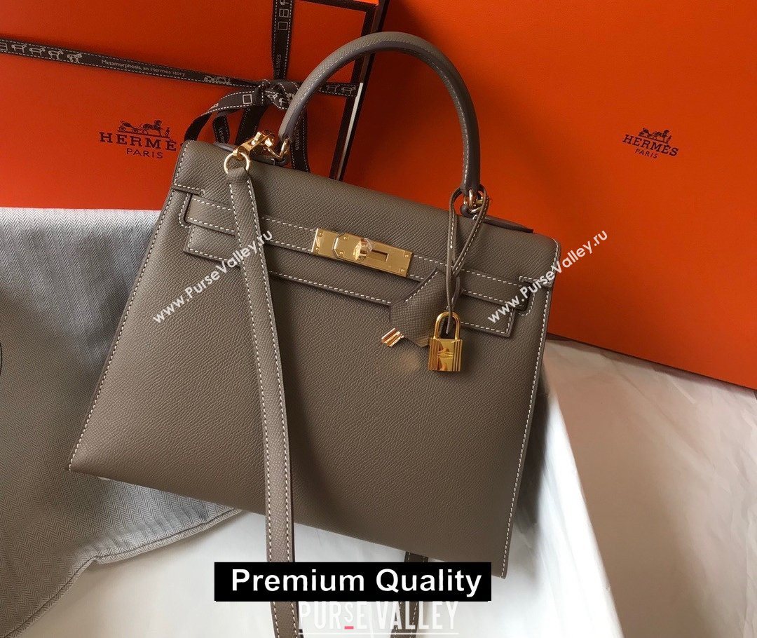 Hermes Kelly 25/28/32cm Bag in epsom Leather with golden hardware elephant gray (fuli-9580)