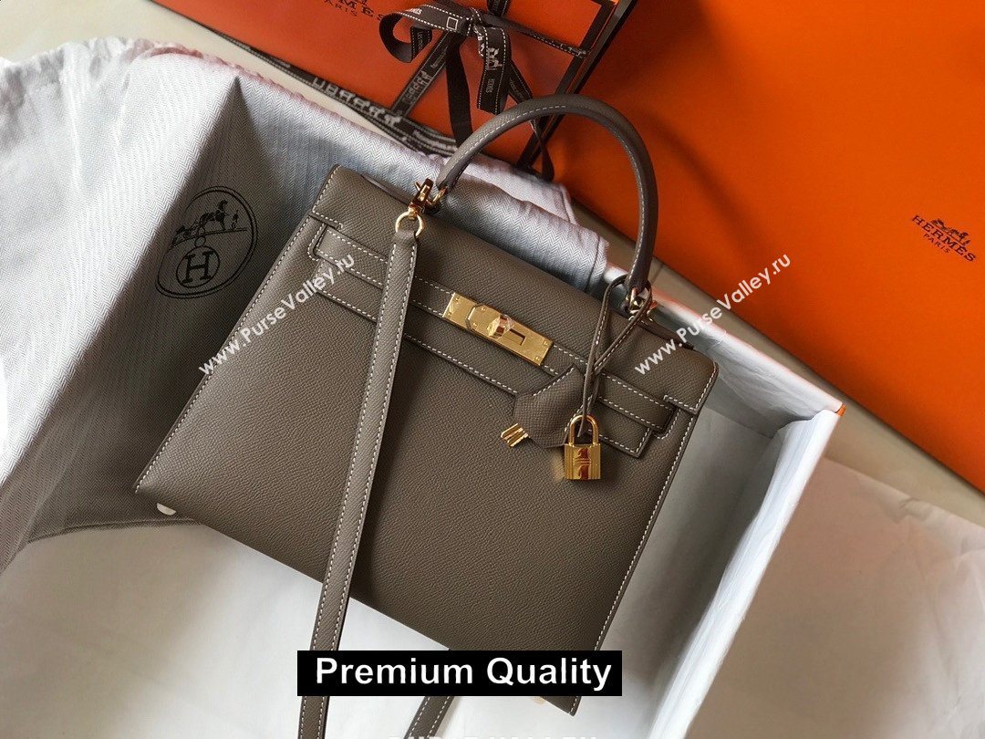 Hermes Kelly 25/28/32cm Bag in epsom Leather with golden hardware elephant gray (fuli-9580)