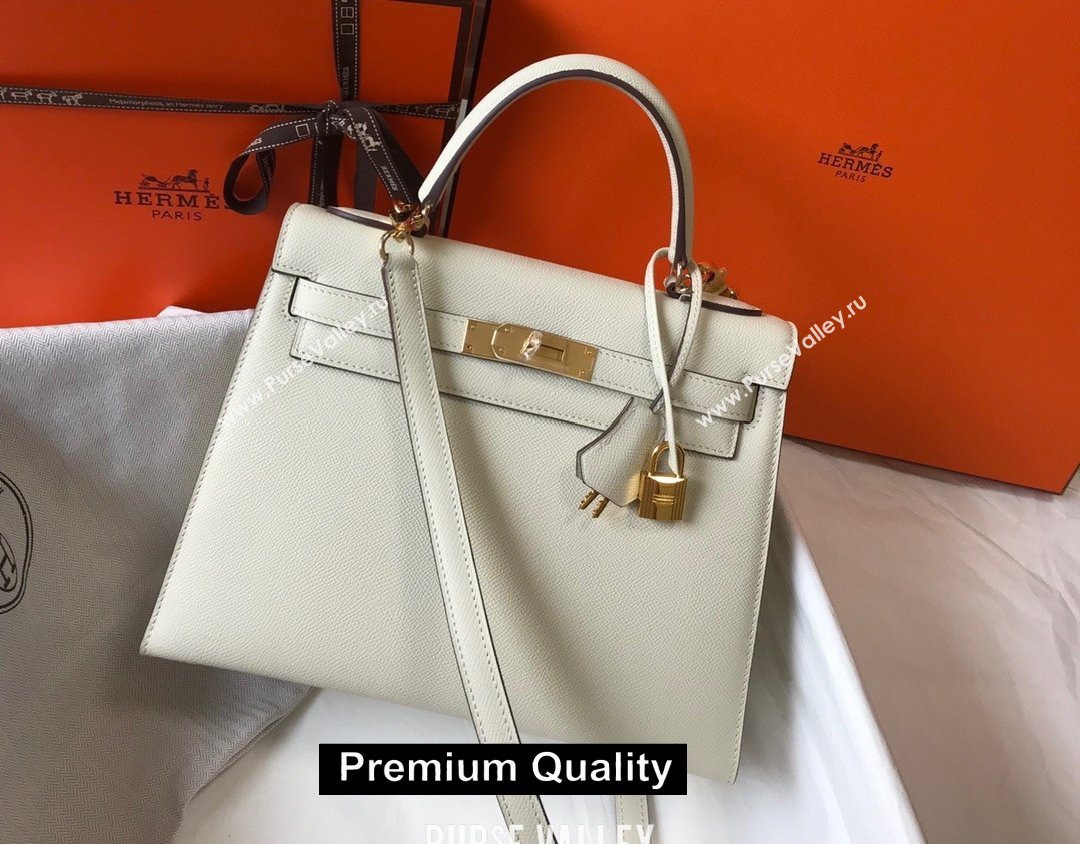 Hermes Kelly 25/28/32cm Bag in epsom Leather with golden hardware white (fuli-6307)