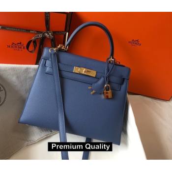 Hermes Kelly 25/28/32cm Bag in epsom Leather with golden hardware blue (fuli-5307)